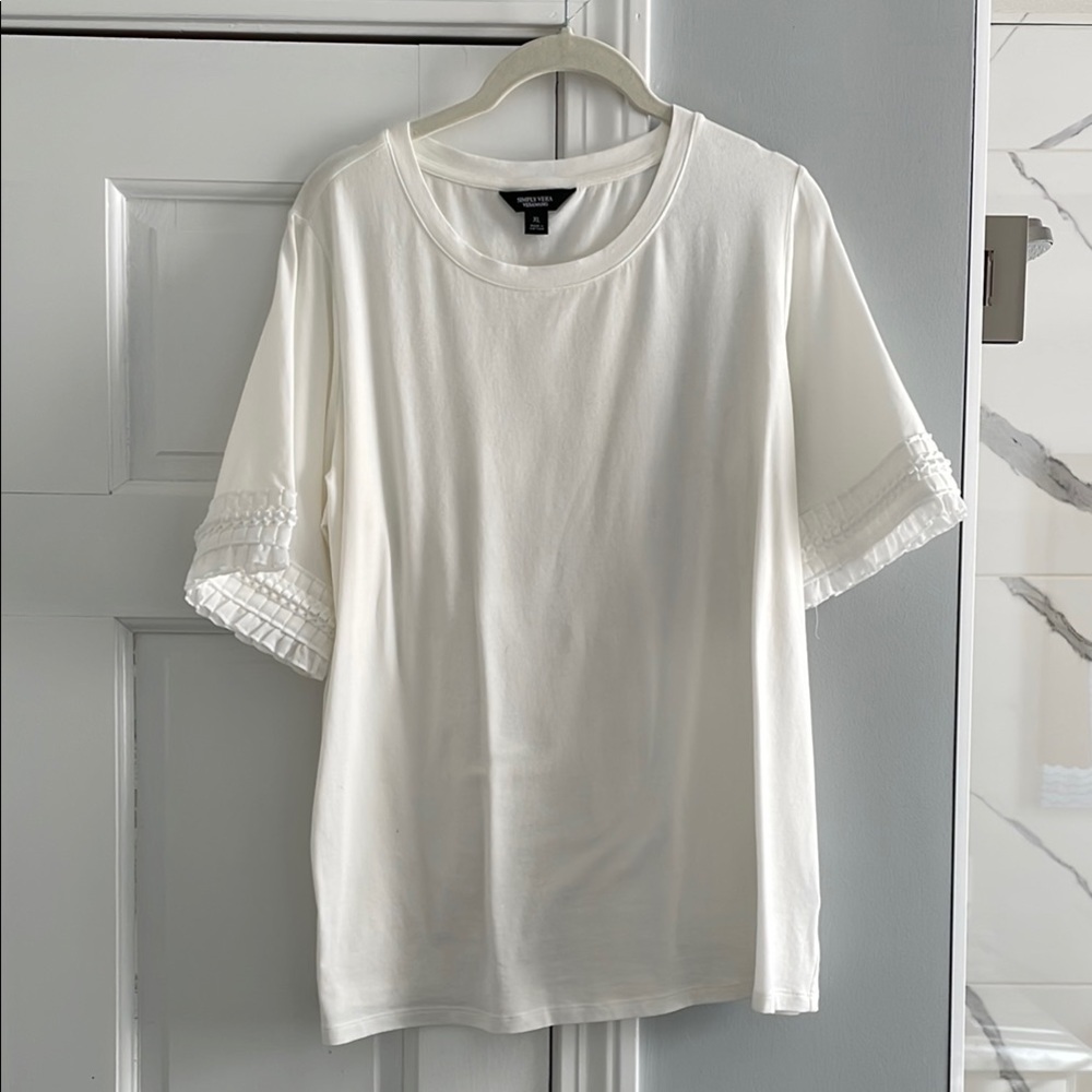 Simply Vera Vera Wang Pleated Short-Sleeve White T-Shirt Size XL
